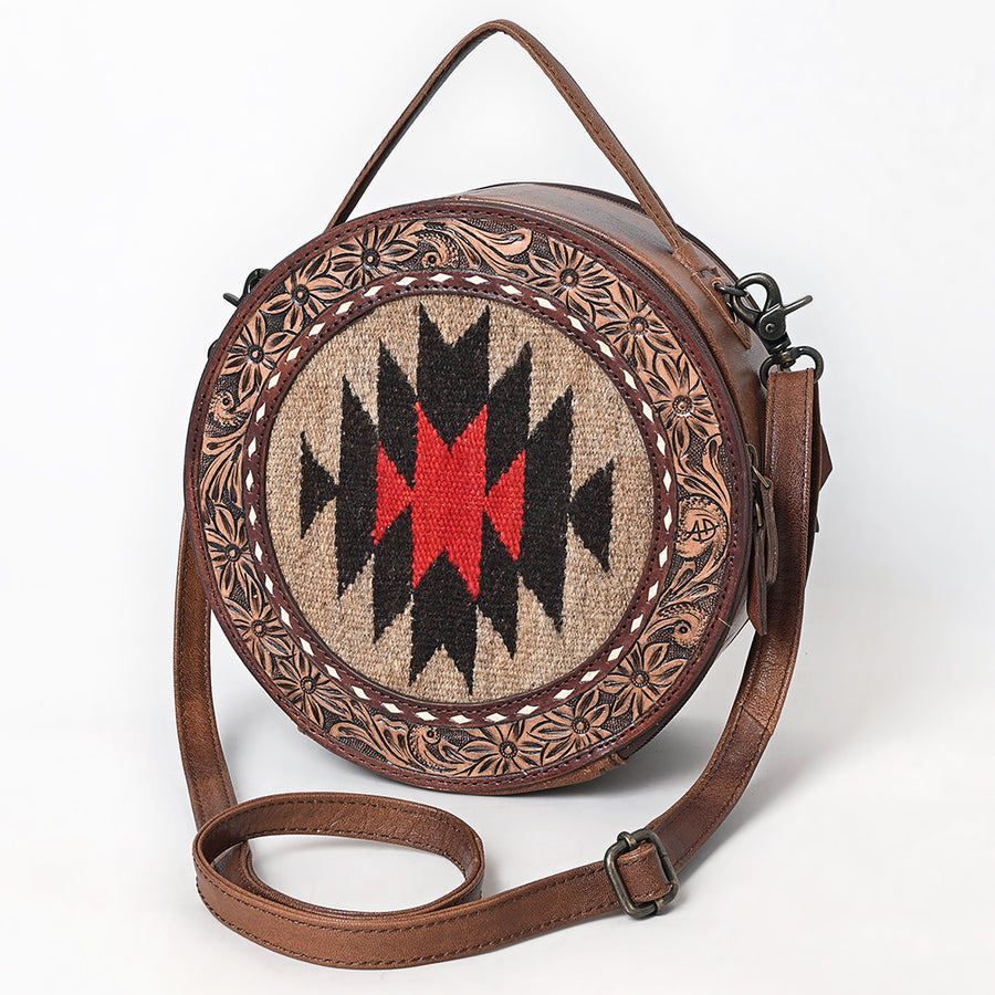 American Darling Hand Tooled Floral Canteen Bag - Hand-Woven Saddle Blanket Western Bag - Uhorse