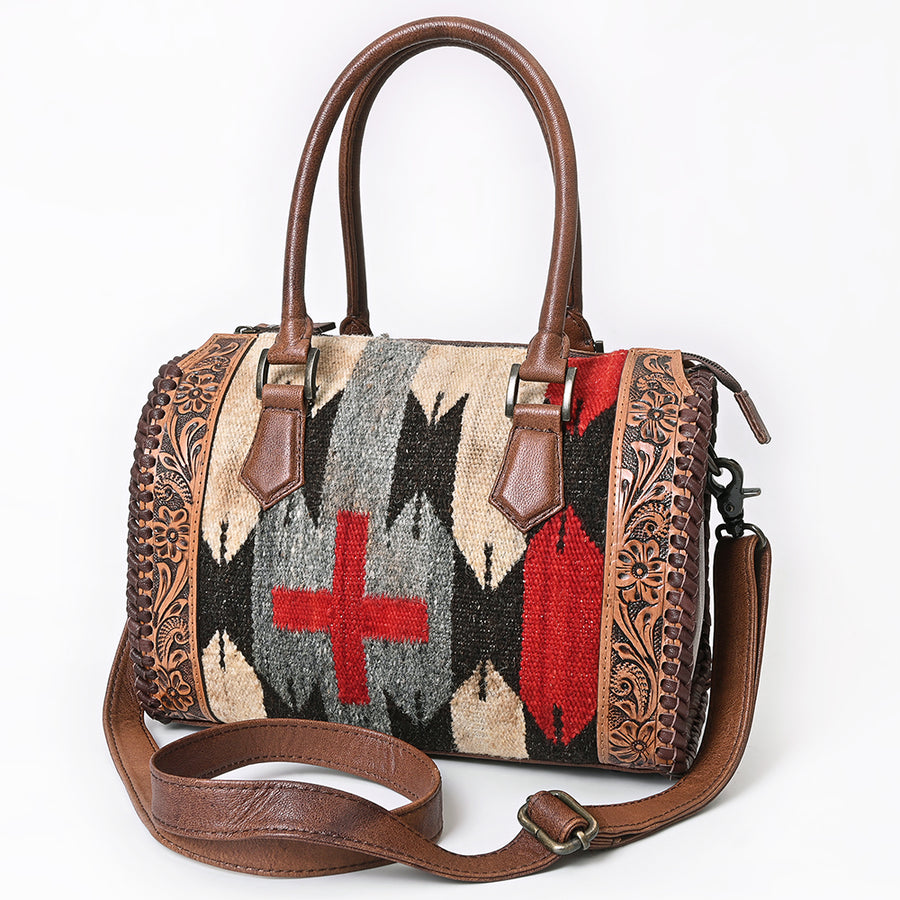 American Darling Western Leather Tote Bag - Handcrafted Floral Tooled and Saddle Blanket Purse - Uhorse