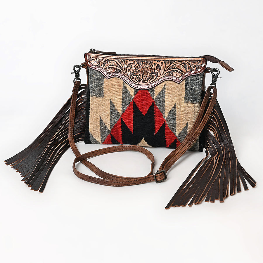American Darling Hand Tooled Floral Cross body Bag - Hand Woven Saddle Blanket Western Leather Purse - Uhorse