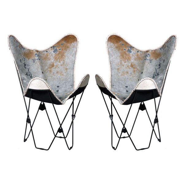Hilason Genuine Hair On Leather Butterfly Chair Folding Lounge Modern Sling Accent Seat Natural White - Uhorse