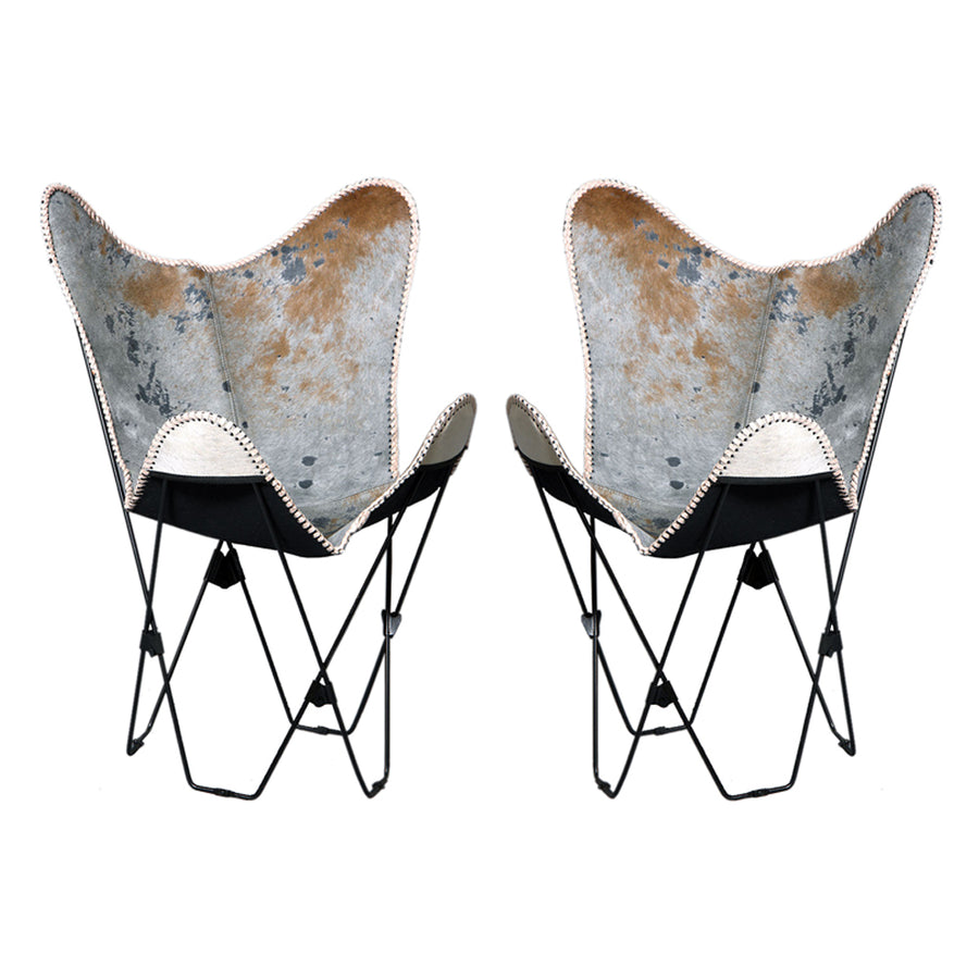 Hilason Genuine Hair On Leather Butterfly Chair Folding Lounge Modern Sling Accent Seat Natural White - Uhorse