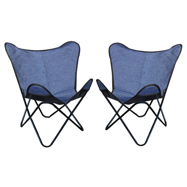 Hilason Genuine Fabric Denim Butterfly Chair Folding Lounge Modern Sling Accent Seat Blue - Hilason