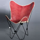 HILASON Genuine Leather Butterfly Chair Folding Lounge Modern Sling Accent Seat