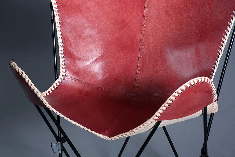 HILASON Genuine Leather Butterfly Chair Folding Lounge Modern Sling Accent Seat