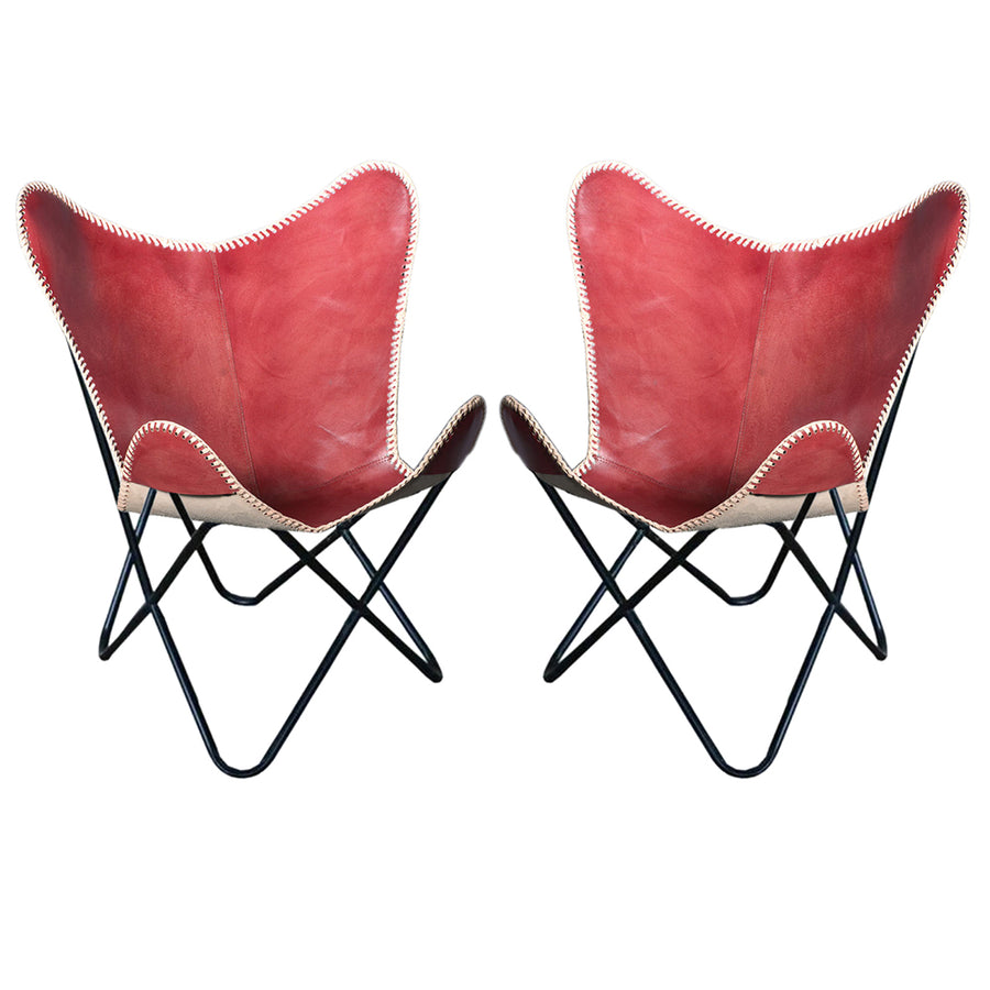 Hilason Genuine Leather Butterfly Chair Folding Lounge Modern Sling Accent Seat Mahogany - Uhorse