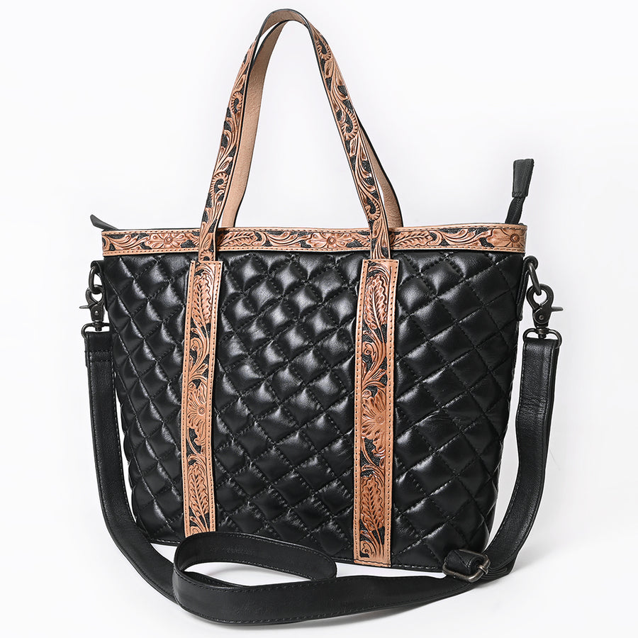 American Darling Hand-Tooled Floral Tote Bag - Quilted Western Leather Handbag - Uhorse