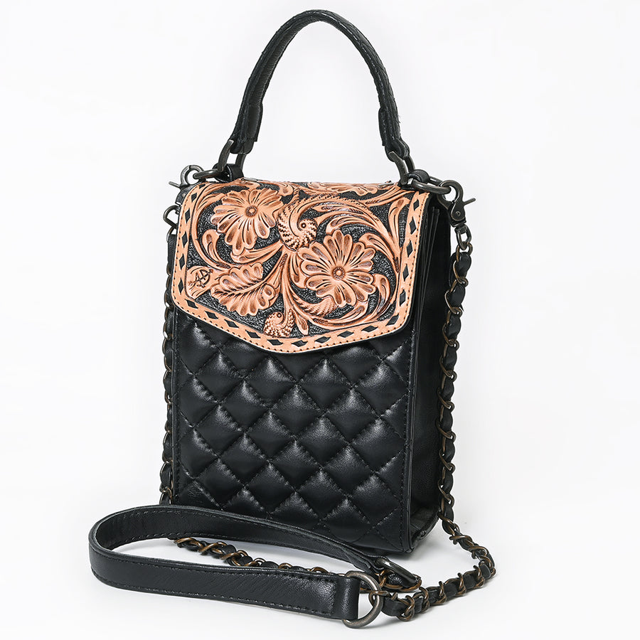 American Darling Hand Tooled Floral Cell Phone Case - Quilted Western Leather Purse - Uhorse
