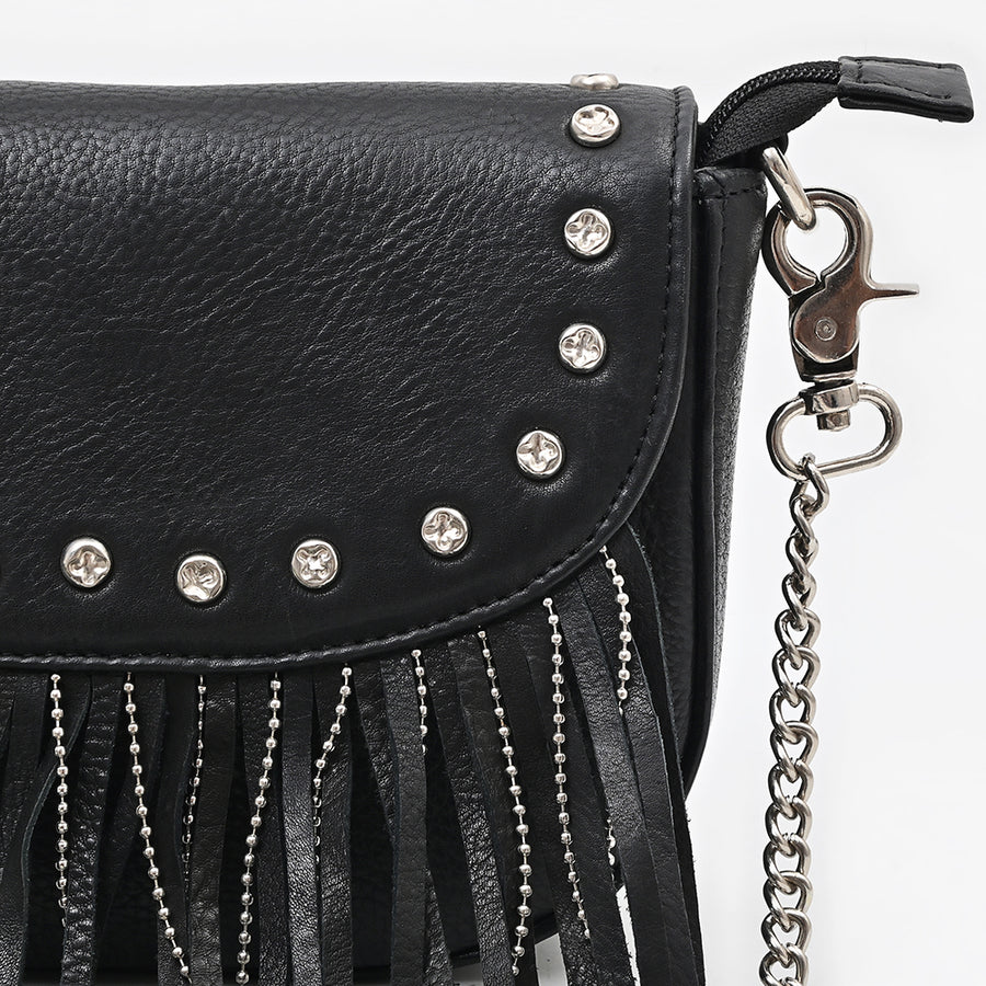 American Darling Small Cross body Bag Western Genuine Leather Purse with Riveted Accents Fringes and YKK Zipper for Women