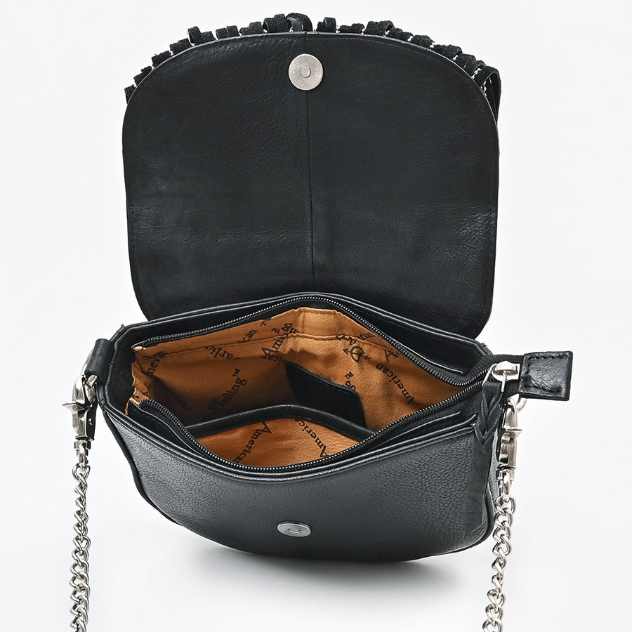 American Darling Small Cross body Bag Western Genuine Leather Purse with Riveted Accents Fringes and YKK Zipper for Women