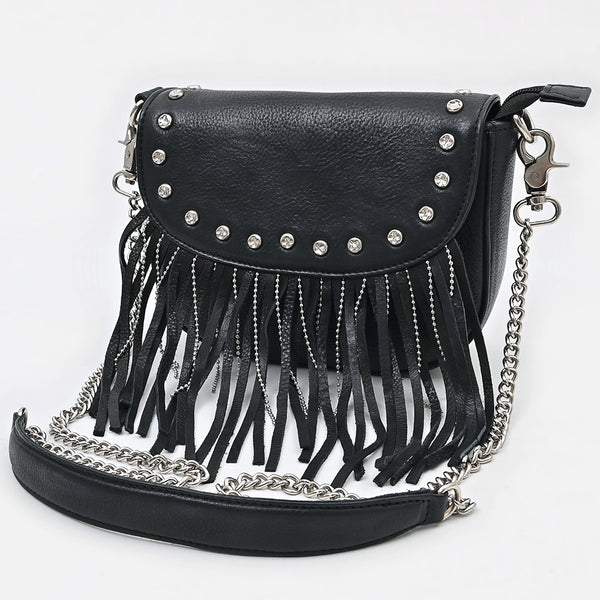 American Darling Riveted Leather Small Cross body Bag with Western Fringes - Uhorse