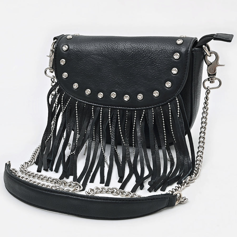 American Darling Riveted Leather Small Cross body Bag with Western Fringes - Uhorse