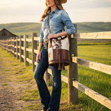 American Darling Bucket Hand tooled Hair-On Genuine Leather Weaved Women Bag Western Handbag Purse