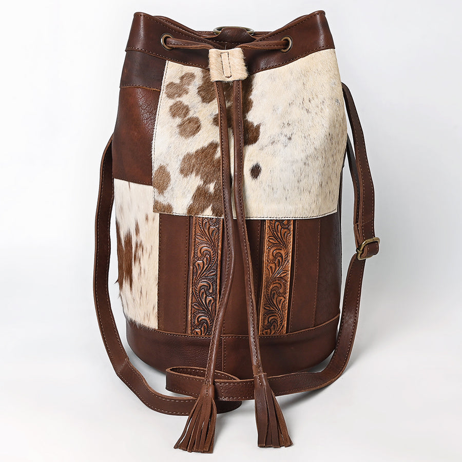 American Darling Bucket Hand tooled Hair-On Genuine Leather Weaved Women Bag Western Handbag Purse
