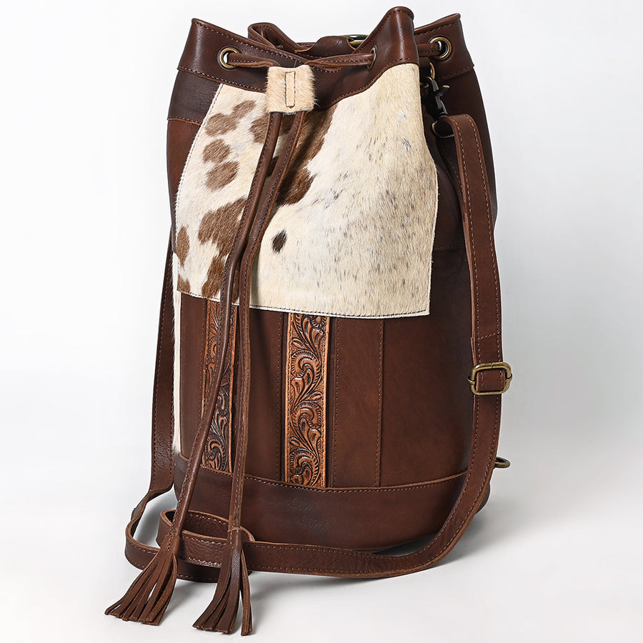 American Darling Bucket Hand tooled Hair-On Genuine Leather Weaved Women Bag Western Handbag Purse - Uhorse