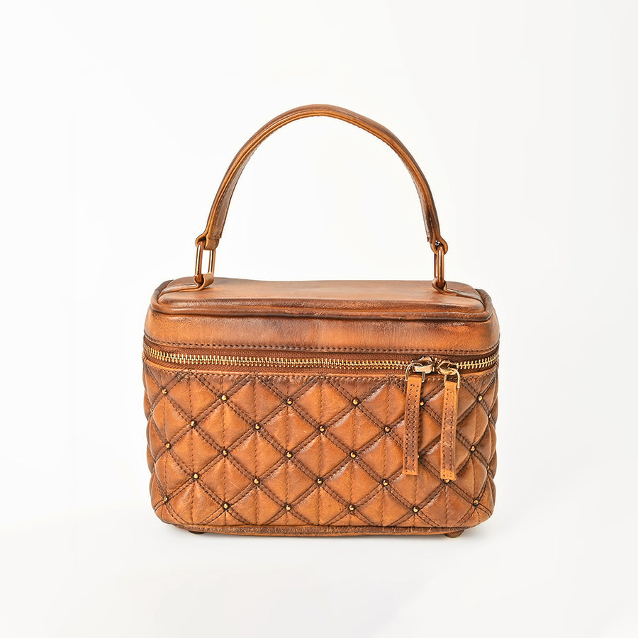 American Darling Jewelery Case - Quilted Genuine Vegetable Tanned Full Grain Leather Stitched Travel Organizer with YKK Zipper