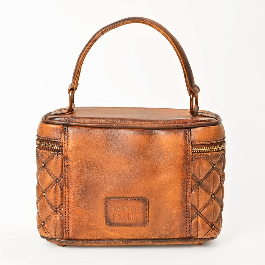 American Darling Jewelery Case - Quilted Genuine Vegetable Tanned Full Grain Leather Stitched Travel Organizer with YKK Zipper