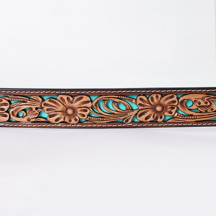 American Darling Floral Hand Carved Painted Belt Buckle Genuine Leather Covered Stylish Brown | Western