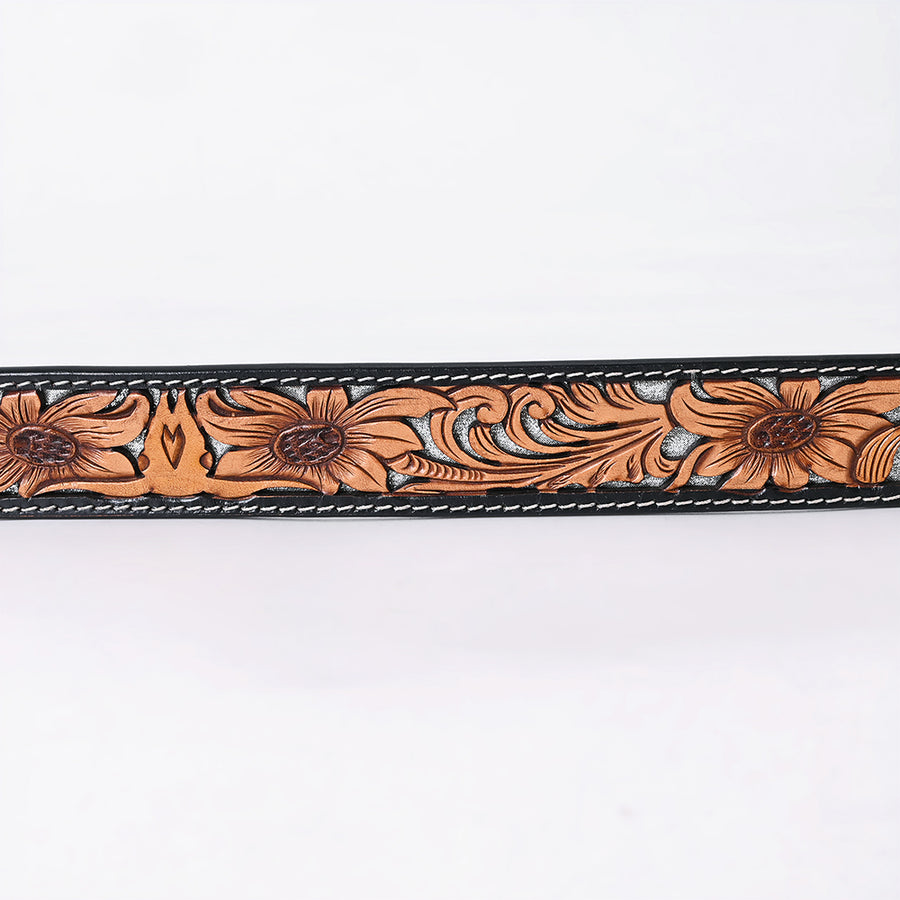 American Darling Floral Hand Carved Painted Belt Buckle Genuine Leather Covered Stylish Brown | Western