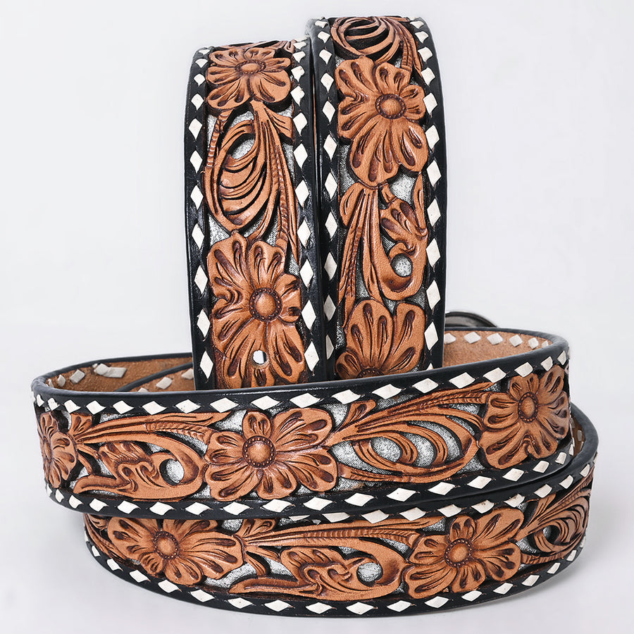 American Darling Floral Hand Carved Painted Belt Buckle Genuine Leather Covered Stylish Brown | Western