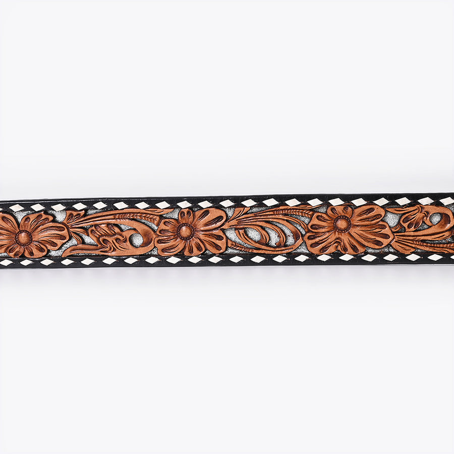 American Darling Floral Hand Carved Painted Belt Buckle Genuine Leather Covered Stylish Brown | Western
