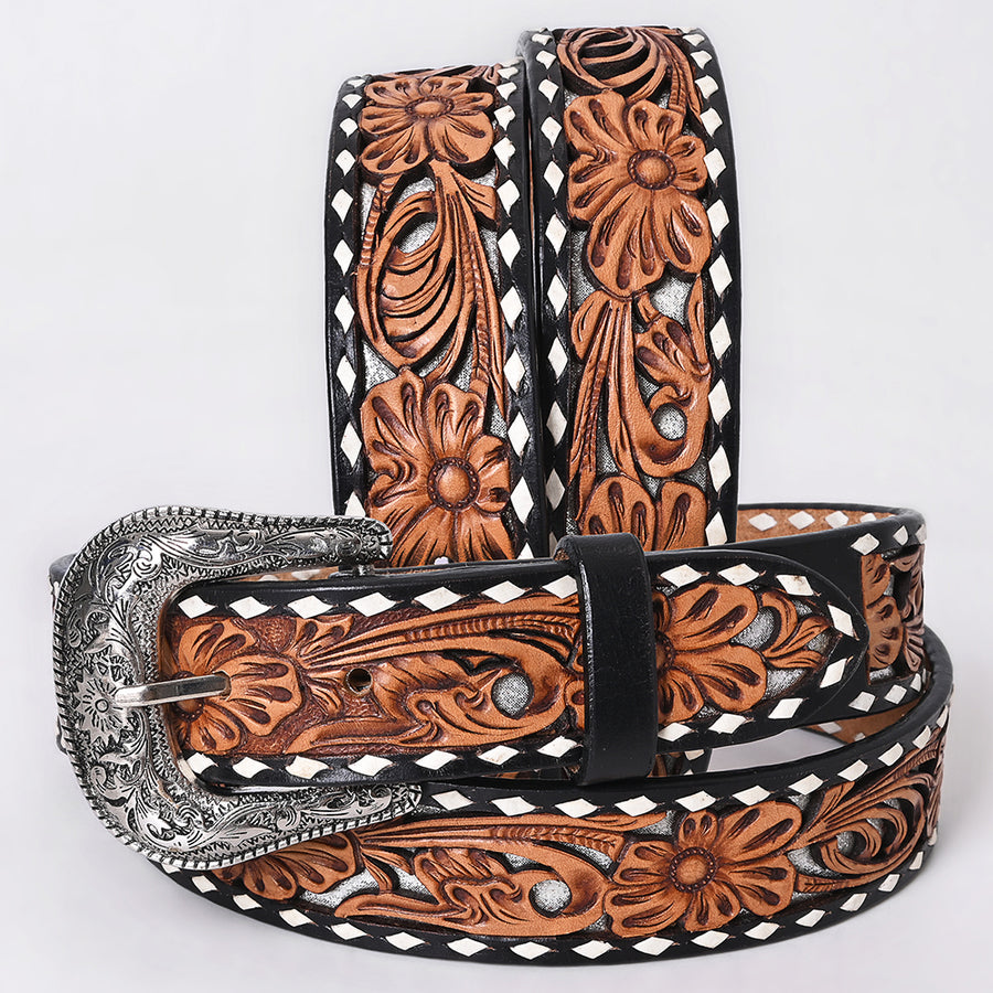 Small American Darling Floral Hand Carved Men and Women Genuine American Leather Belt Brown Gorgeous Hand Tooled - Uhorse