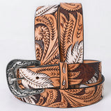 Small American Darling Leaf Hand Carved Men and Women Genuine American Leather Belt Brown Gorgeous Hand Tooled and - Uhorse