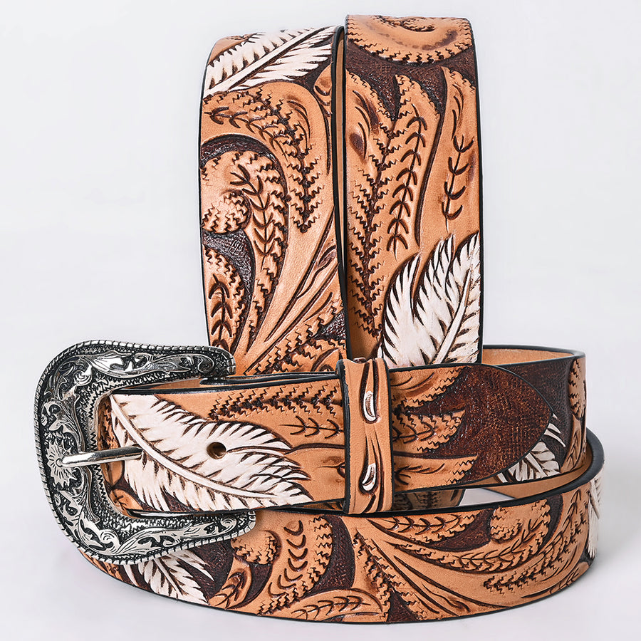Large American Darling Leaf Hand Carved Men and Women Genuine American Leather Belt Brown Gorgeous Hand Tooled and - Uhorse