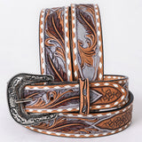 Small American Darling Leaf Hand Carved Men and Women Genuine American Leather Belt Brown / Gray Gorgeous Hand - Uhorse