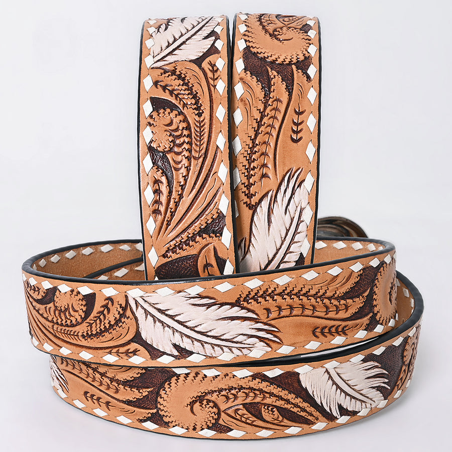 American Darling Floral Hand Carved Painted Belt Buckle Genuine Leather Covered Stylish Brown | Western