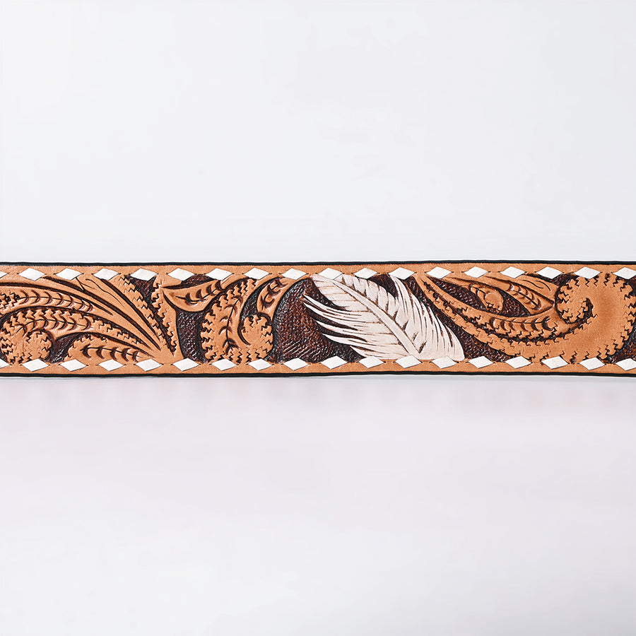 American Darling Floral Hand Carved Painted Belt Buckle Genuine Leather Covered Stylish Brown | Western