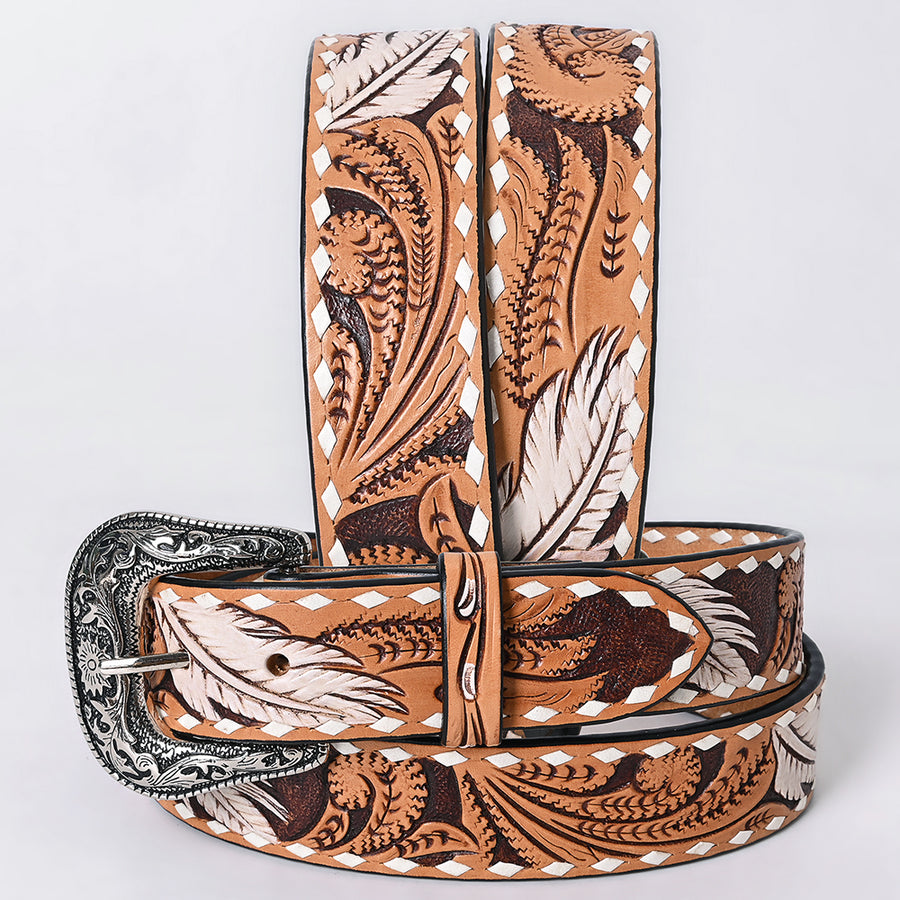 Small American Darling Floral Hand Carved Men and Women Genuine American Leather Belt Tan Gorgeous Hand Tooled and - Uhorse