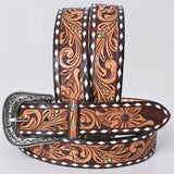 Medium American Darling Floral Hand Carved Men and Women Genuine American Leather Belt Brown Gorgeous Hand Tooled - Uhorse