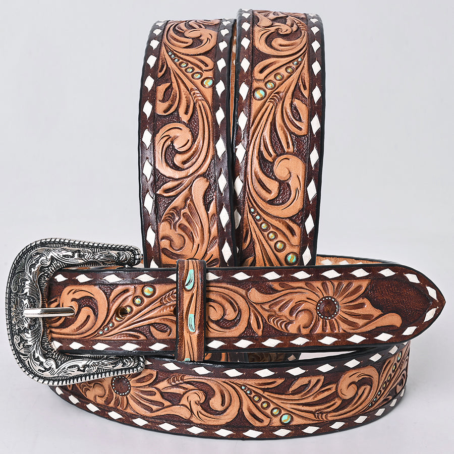 Medium American Darling Floral Hand Carved Men and Women Genuine American Leather Belt Brown Gorgeous Hand Tooled - Uhorse