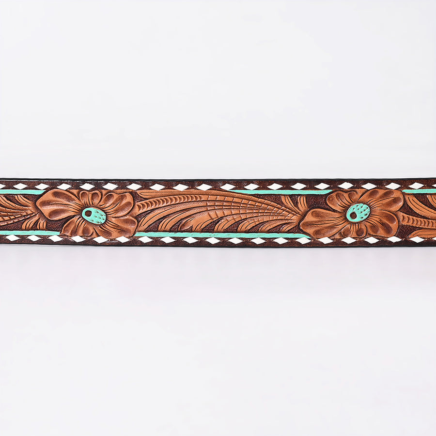 American Darling Floral Hand Carved Painted Belt Buckle Genuine Leather Covered Stylish Brown | Western
