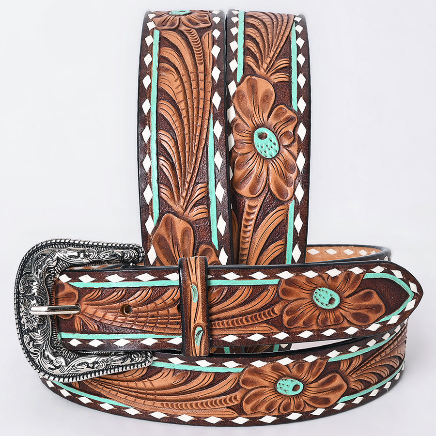 X-Large American Darling Floral Hand Carved Men and Women Genuine American Leather Belt Brown Gorgeous Hand Tooled - Uhorse