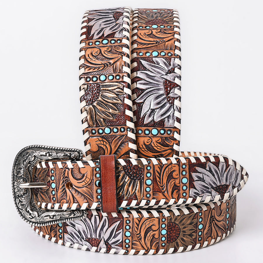 Large American Darling Floral Hand Carved Men and Women Genuine American Leather Belt Brown Gorgeous Hand Tooled - Uhorse