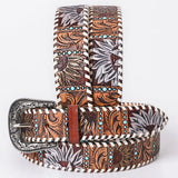 Medium American Darling Floral Hand Carved Men and Women Genuine American Leather Belt Brown Gorgeous Hand Tooled - Uhorse