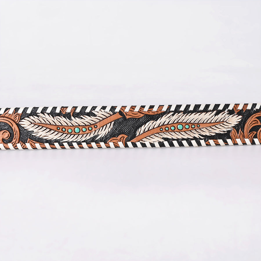 American Darling Floral Hand Carved Painted Belt Buckle Genuine Leather Covered Stylish Brown | Western