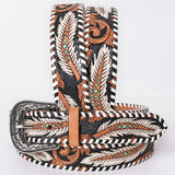 Sml American Darling Leaf Hand Carved Men Women Genuine American Leather Belt Brown Black Inlay Gorgeous Hand - Uhorse