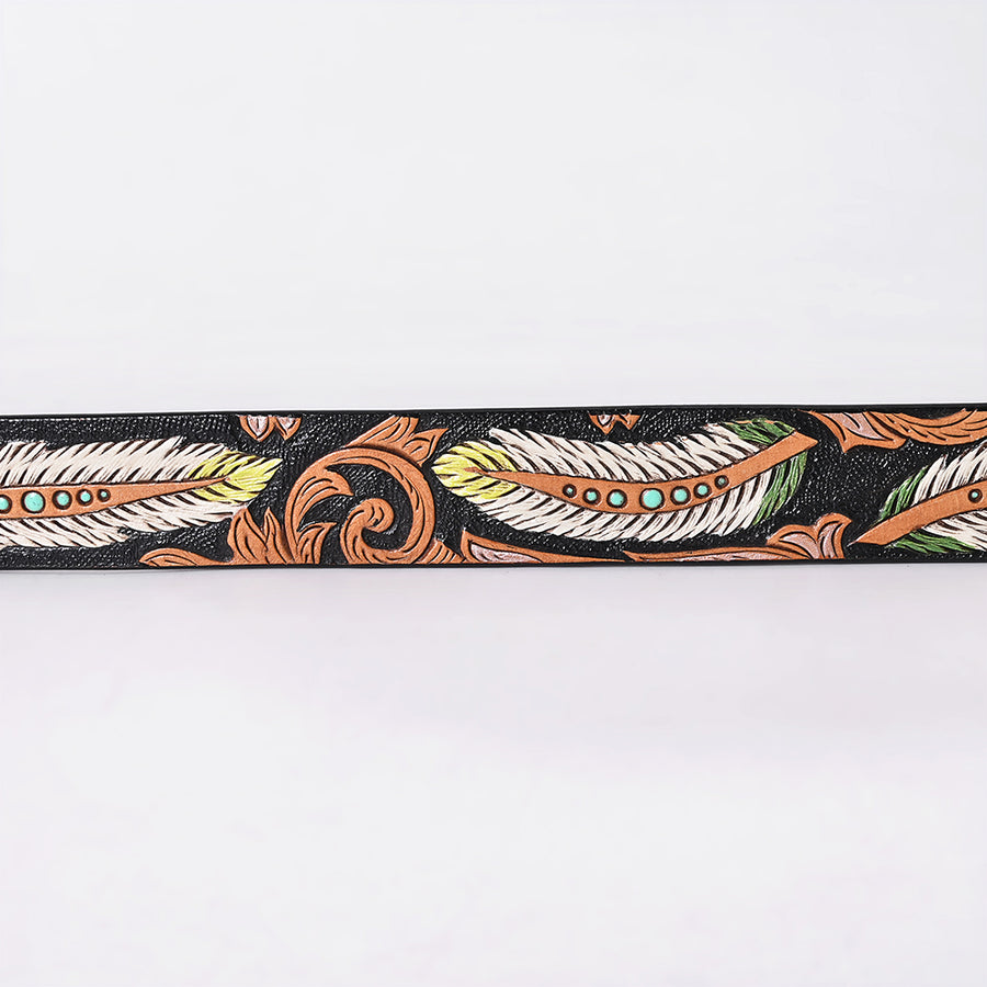 American Darling Floral Hand Carved Painted Belt Buckle Genuine Leather Covered Stylish Brown | Western