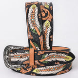 medium American Darling Leaf Hand Carved Men Women Genuine American Leather Belt Brown/Black Inlay Gorgeous Hand - Uhorse