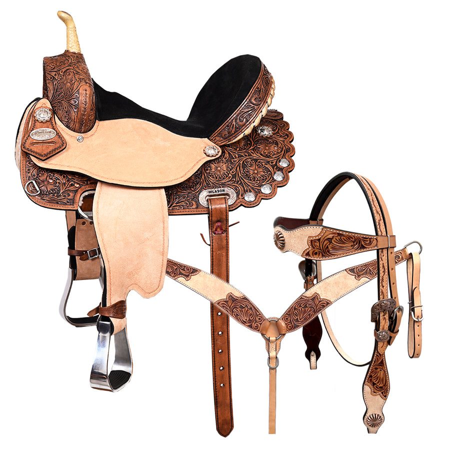HILASON Western Horse Flex Tree Trail Barrel American Leather Saddle and Tack - Uhorse