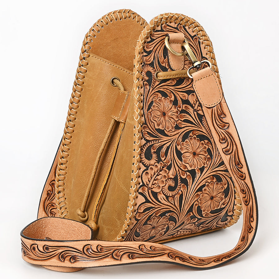 American Darling Hand Tooled Floral Carved Braided Leather Bucket Bag - Uhorse