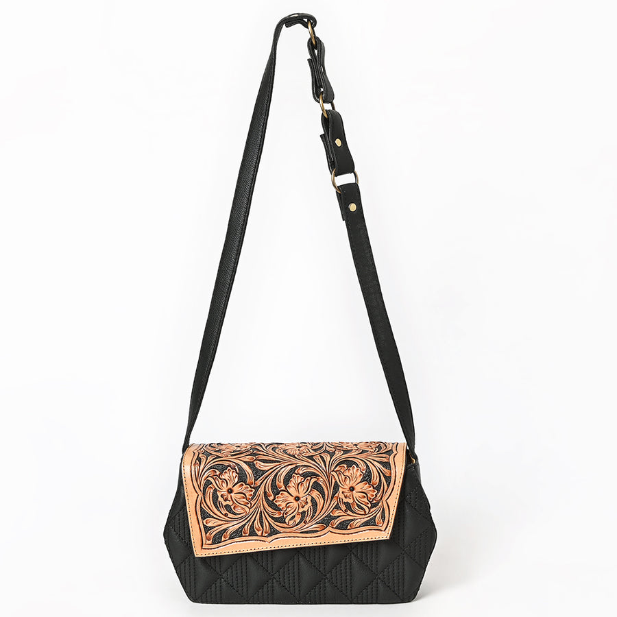 American Darling Small Cross body Bag - Hand Tooled Floral Carved Flap Eco-Friendly Vegetable Tanned Genuine Leather