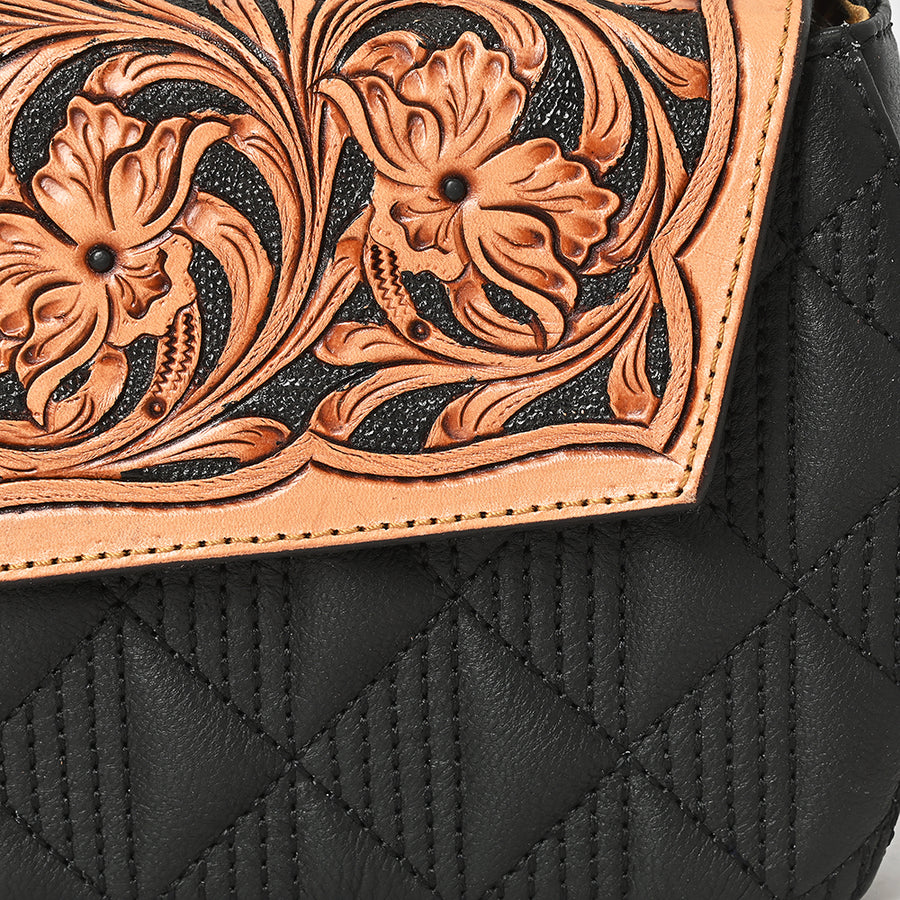 American Darling Small Cross body Bag - Hand Tooled Floral Carved Flap Eco-Friendly Vegetable Tanned Genuine Leather