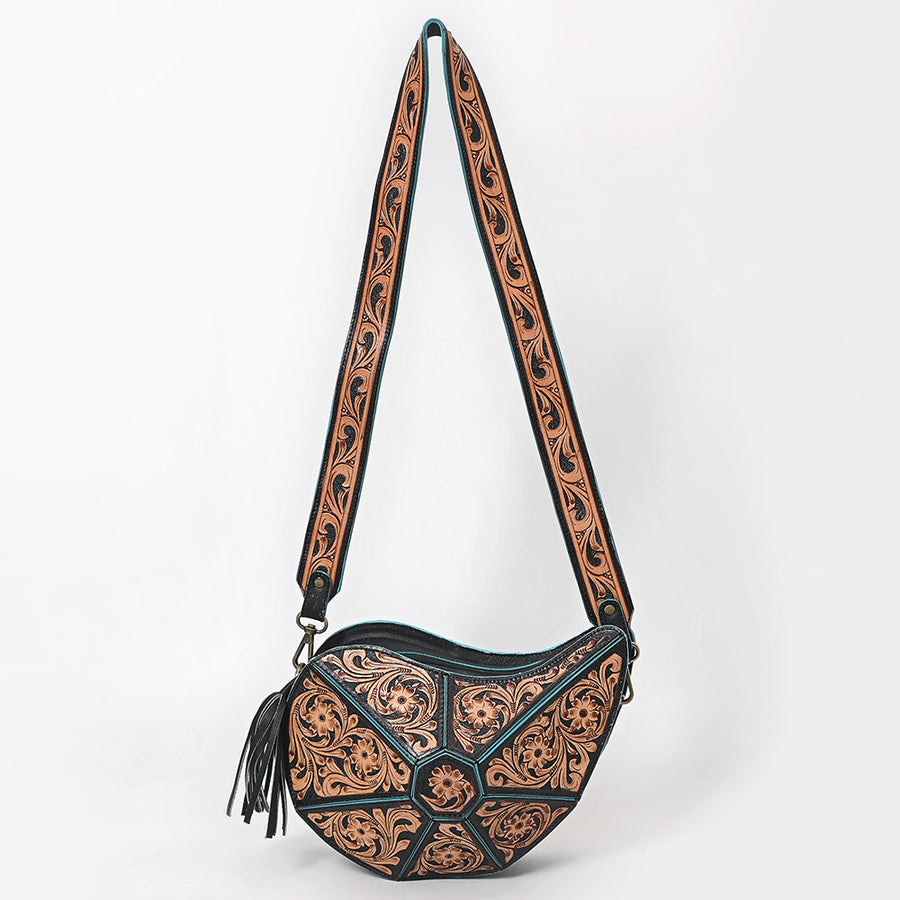 American Darling Genuine Leather Cross body Bag - Hand Tooled Floral Carved Fringe Eco-Friendly Vegetable Tanned Purse