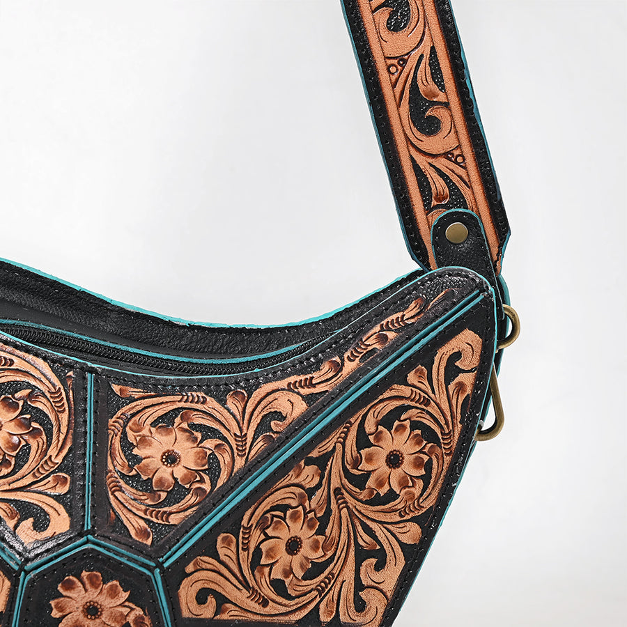 American Darling Genuine Leather Cross body Bag - Hand Tooled Floral Carved Fringe Eco-Friendly Vegetable Tanned Purse