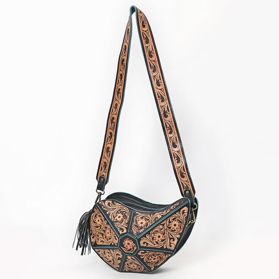 American Darling Hand Tooled Floral Carved Fringe Leather Cross body Bag - Uhorse
