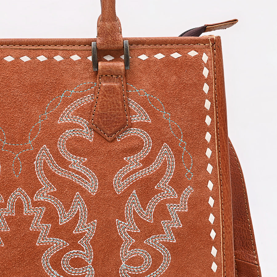 American Darling Tote Bag for Women, Boot Stitched Genuine Suede & Vegetable-Tanned Full Grain Leather Western Purse, YKK Zipper
