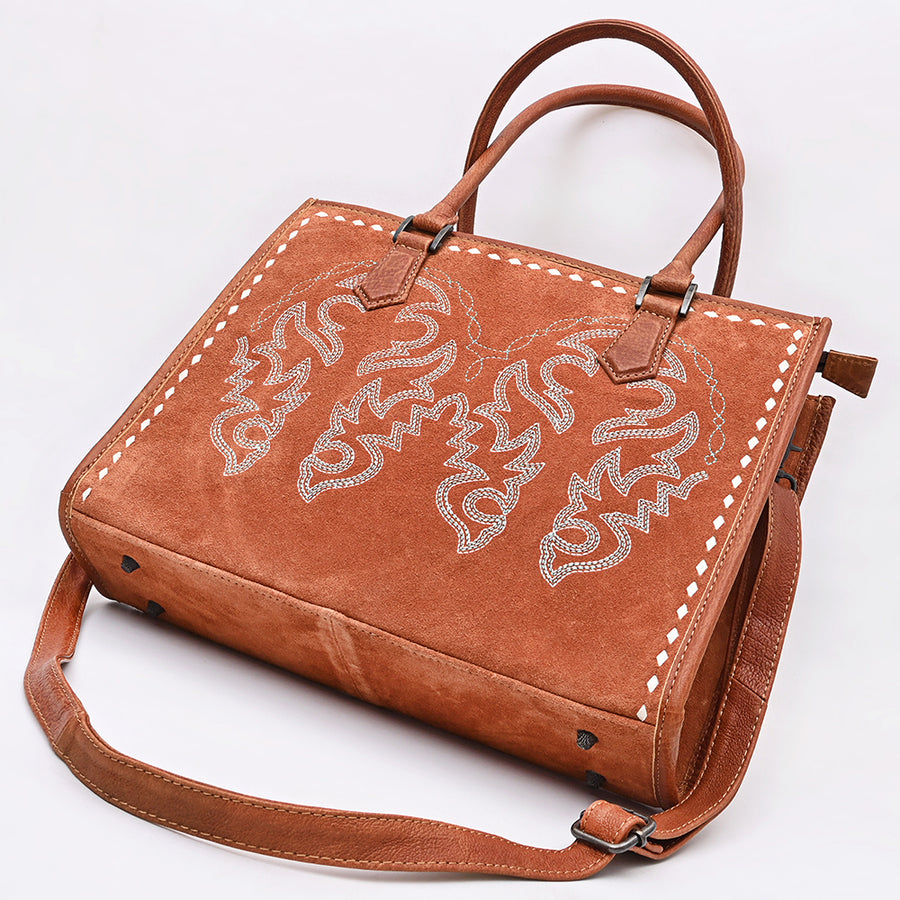 American Darling Tote Bag for Women, Boot Stitched Genuine Suede & Vegetable-Tanned Full Grain Leather Western Purse, YKK Zipper